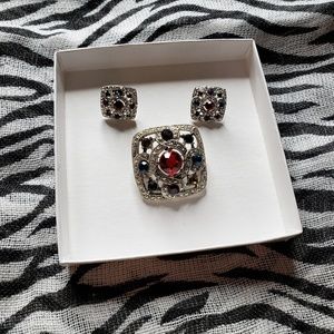 Rhinestone Broach/Pendant & Earrings Set
